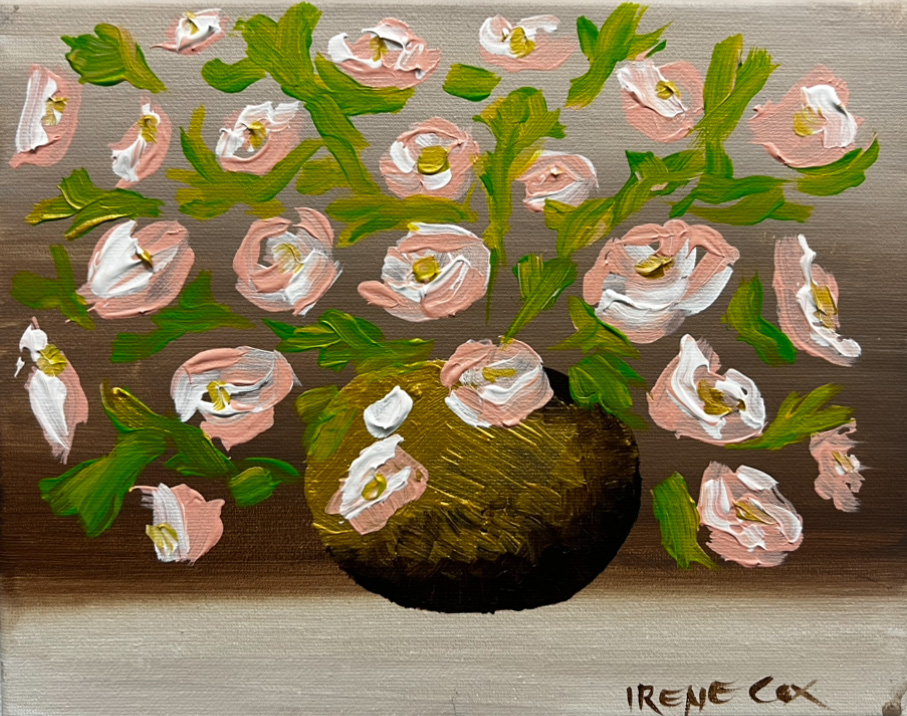 Irene Cox painting of flowers on a beige background 20